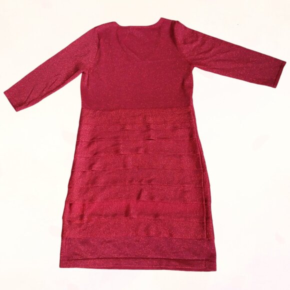 Carmen Marc Valvo Red HalfSleeve Stretch ScoopNeck Pleated Midi Sweater Dress XL - Picture 6 of 12
